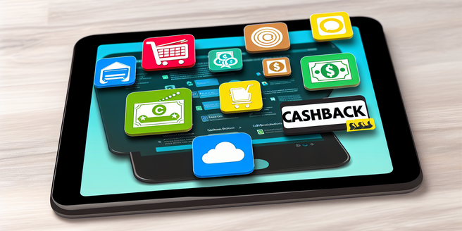 A mockup of various cashback apps on a digital tablet