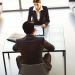 A overview shot of a job interview actively taking place