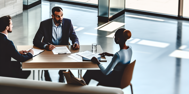 A overview shot of a job interview actively taking place
