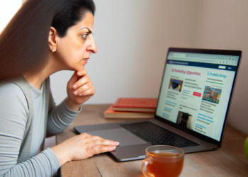 A person browsing the internet on a computer for scholarship and grant opportunities
