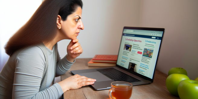 A person browsing the internet on a computer for scholarship and grant opportunities