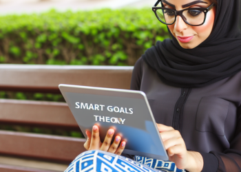 A person reading about SMART goals theory on