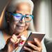 A senior citizen using a health app on her smartphone to manage her medication routine