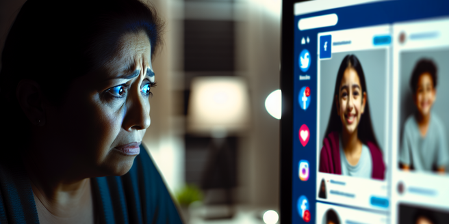 A worried parent looking at a computer screen