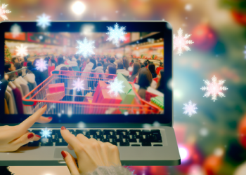 An image of consumers hustling and bustling in a seasonal online shopping spree