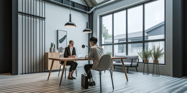 A overview shot of a job interview actively t