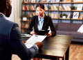 A overview shot of a job interview actively t