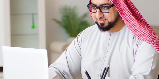 ["An individual studying the basics of online sweepstakes on his computer"