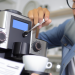 A coffee lover examining the specs of a premium single serve coffee machine