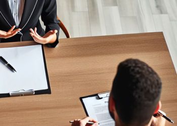 A overview shot of a job interview actively taking place