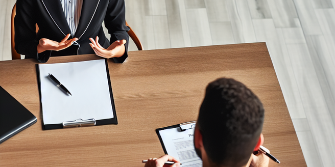 A overview shot of a job interview actively taking place