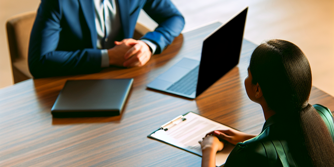 A overview shot of a job interview actively taking place