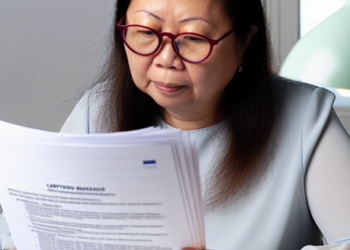 A person carefully reading through contest rules and regulations.