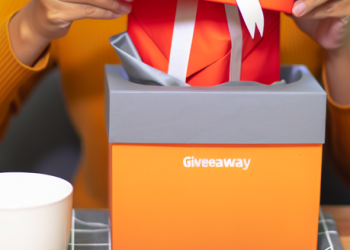 A person unveiling a gift as part of an online giveaway event