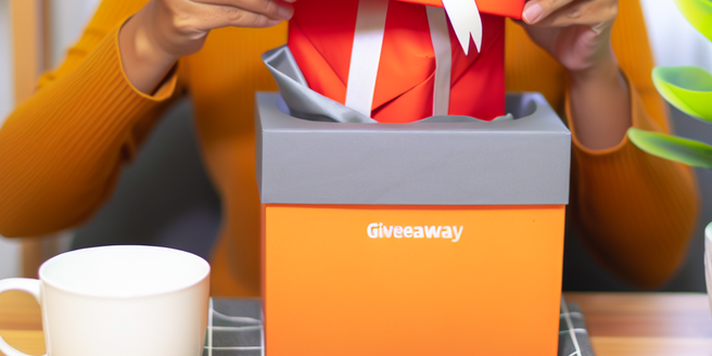 A person unveiling a gift as part of an online giveaway event