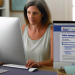 A woman on her computer researching the validity of an online sweepstakes offer