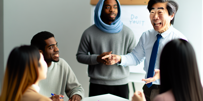 An engaging storyteller narrating his project idea to potential funders