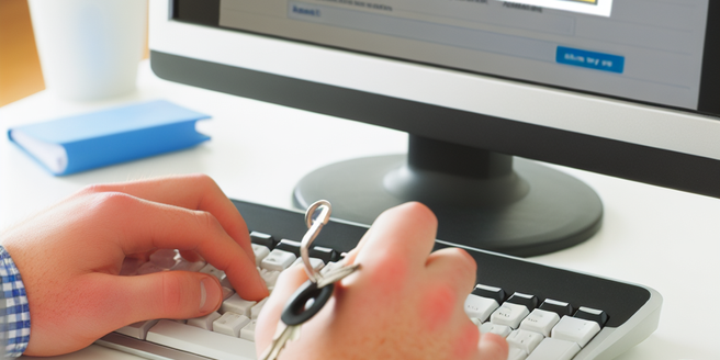 An individual sitting at their computer, registering for an online sweepstake with key personal information.