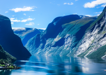 Breathtaking view of the fjords in Norway under the crystal clear blue sky
