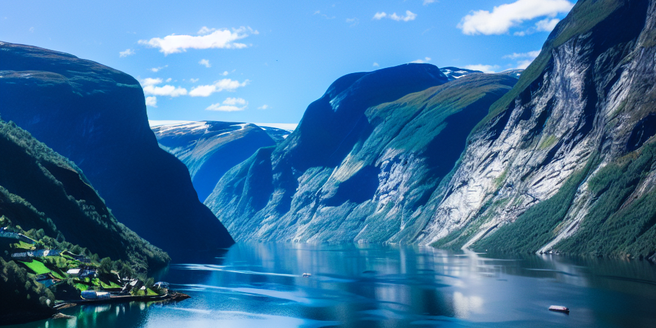 Breathtaking view of the fjords in Norway under the crystal clear blue sky