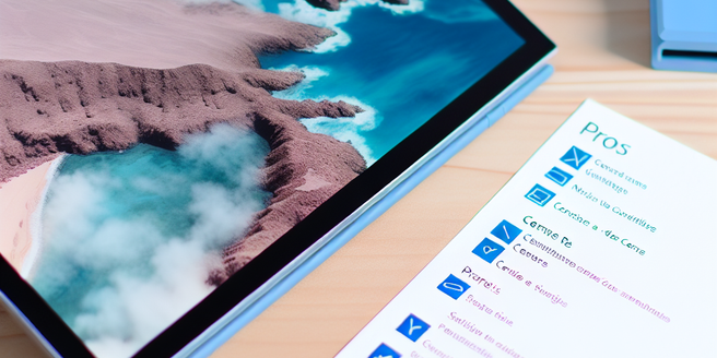 Image of Microsoft Surface Go 3 with a list of pros and cons on the side