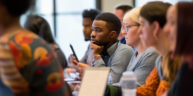 A group of individuals attending a workshop on understanding eligibility for government assistance programs